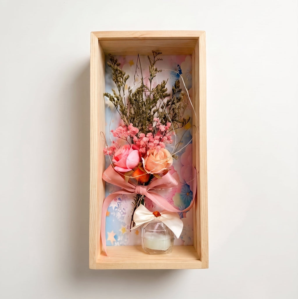 Coffret Floral Lumineux en Bois avec Écrin à Bague Intégré