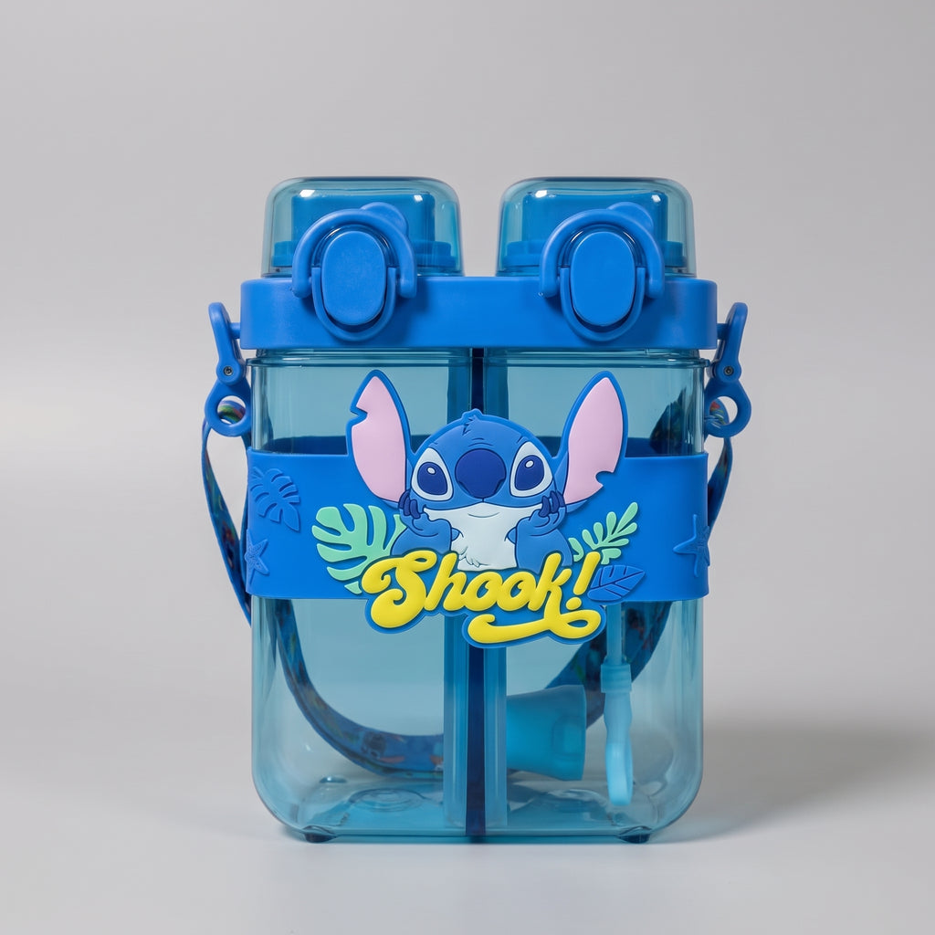 Gourde Enfant Double Compartiment Disney Stitch avec Lanière Ajustable