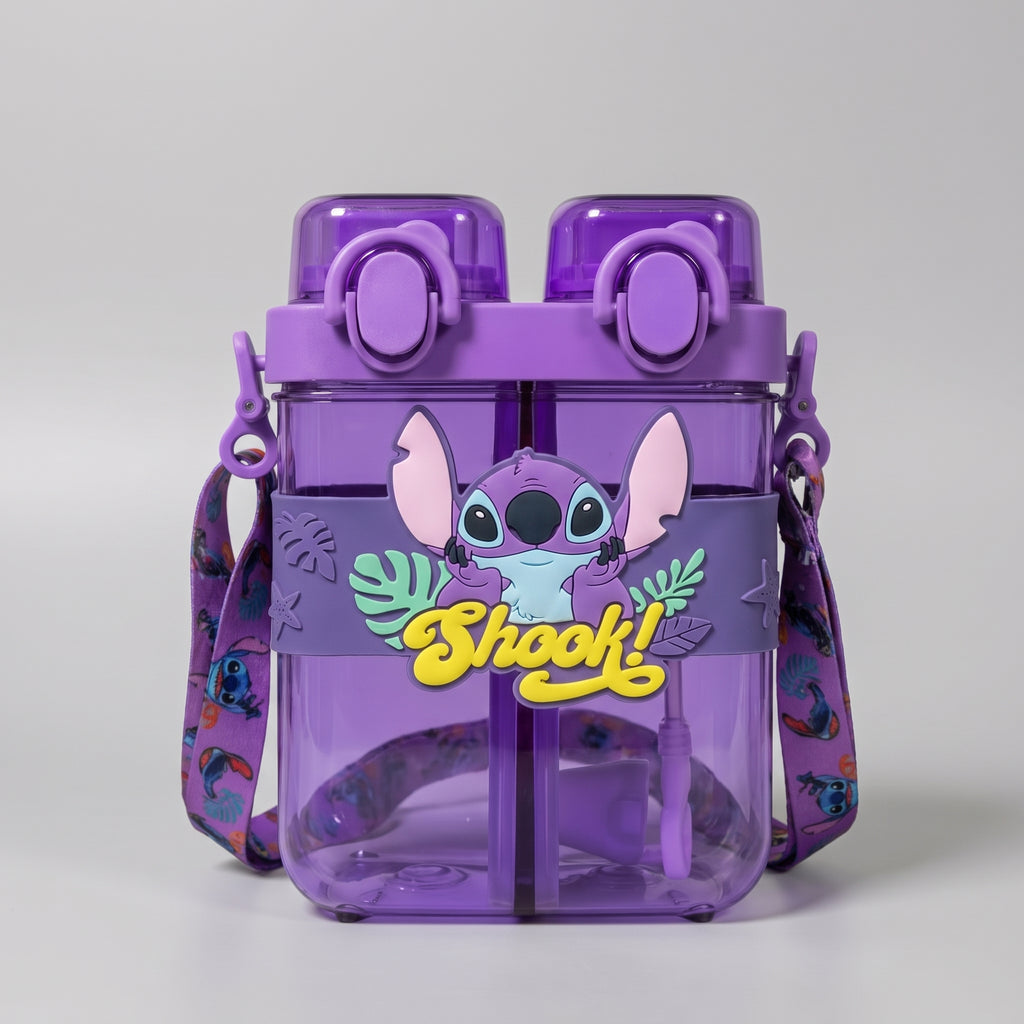 Gourde Enfant Double Compartiment Disney Stitch avec Lanière Ajustable