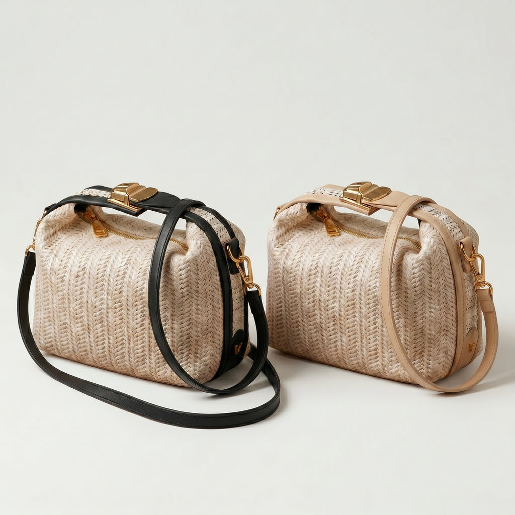 Sac à bandoulière en paille avec serrure