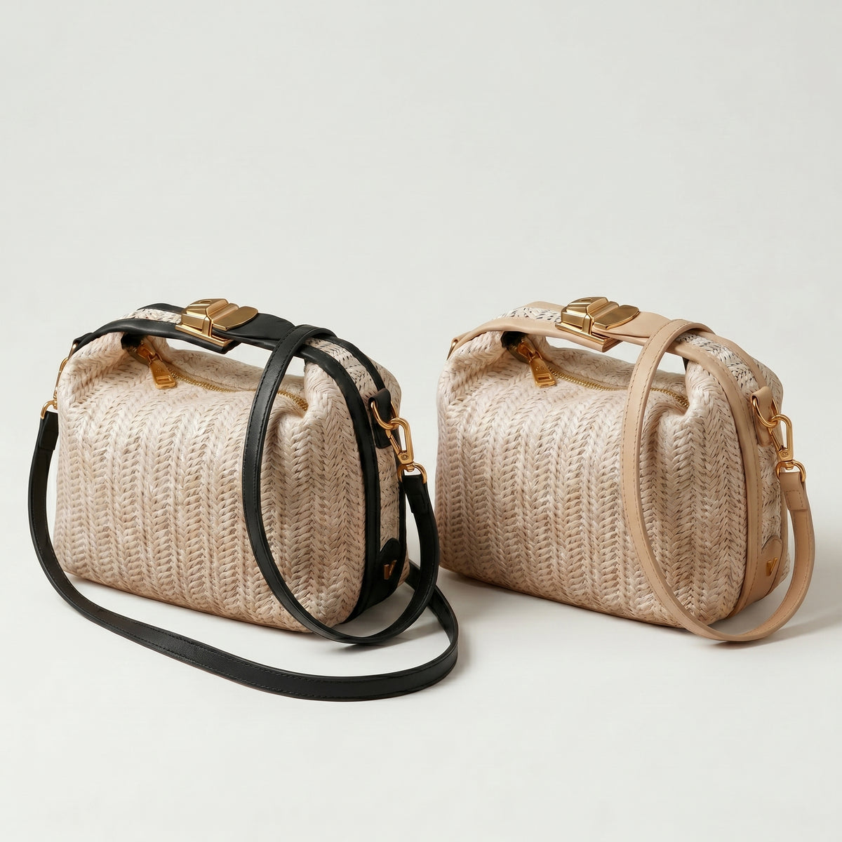Sac à bandoulière en paille avec serrure