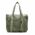 Sac Cabas En Paille Vert Sauge Tissé à La Main Avec Pompon à Perles