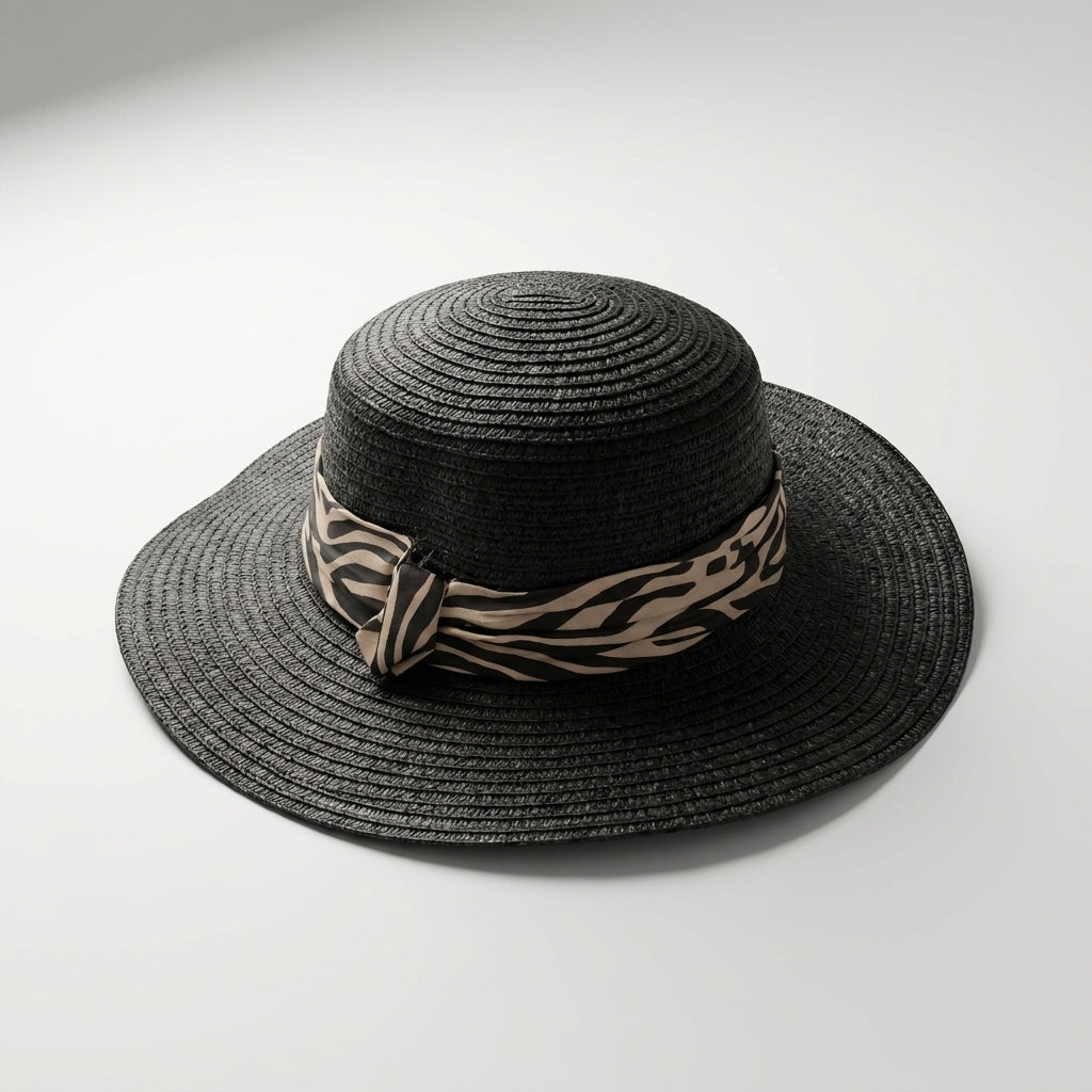 Chapeau De Soleil Noir Tissé Safari Chic
