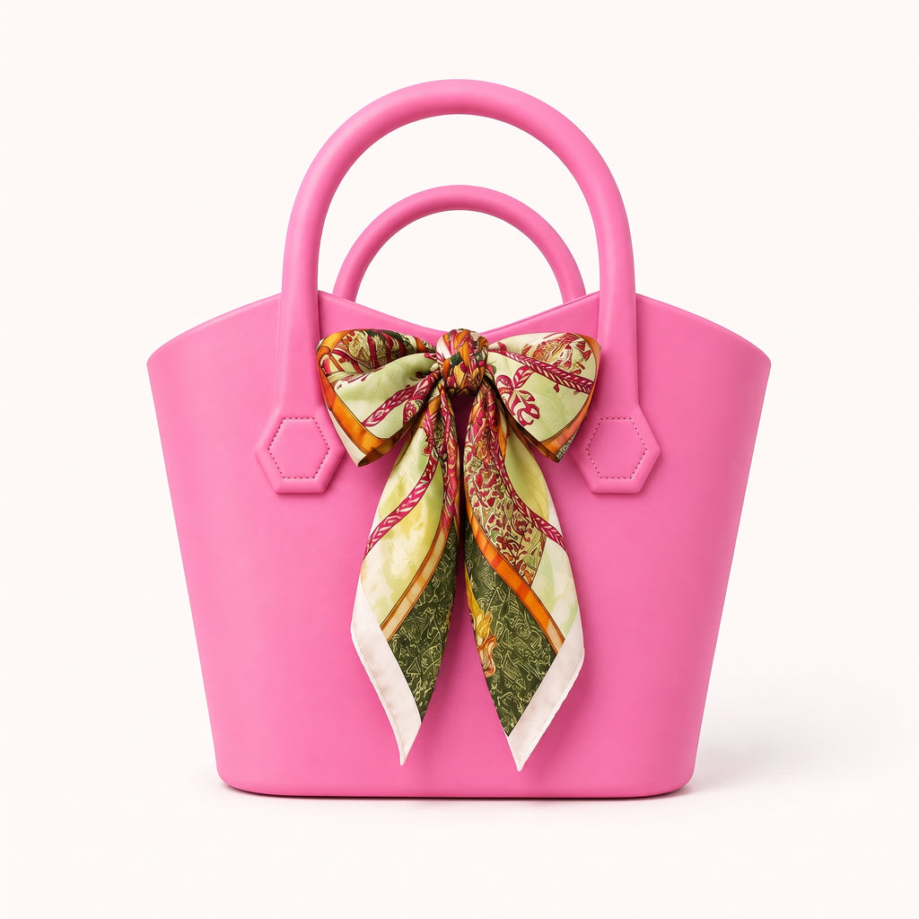 Sac Cabas d'Été en Silicone avec Foulard Satiné Élégant