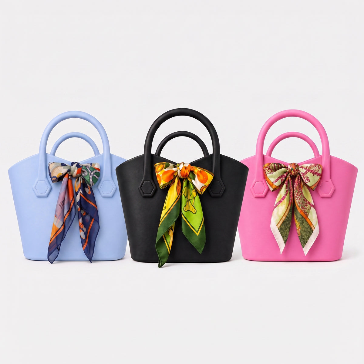 Sac Cabas d'Été en Silicone avec Foulard Satiné Élégant