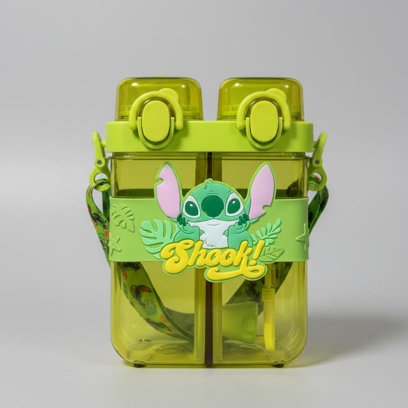 Gourde Enfant Double Compartiment Disney Stitch avec Lanière Ajustable
