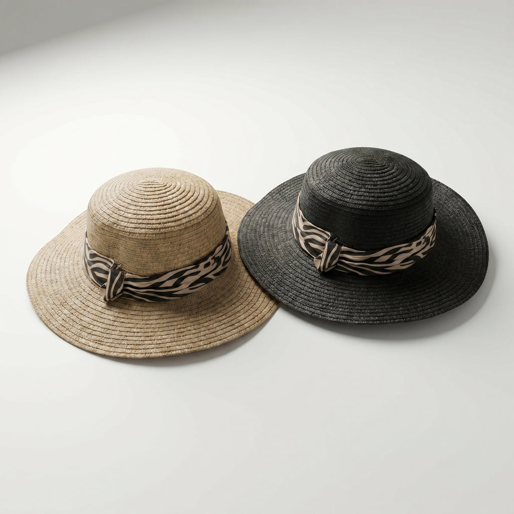 Chapeau De Soleil Noir Tissé Safari Chic