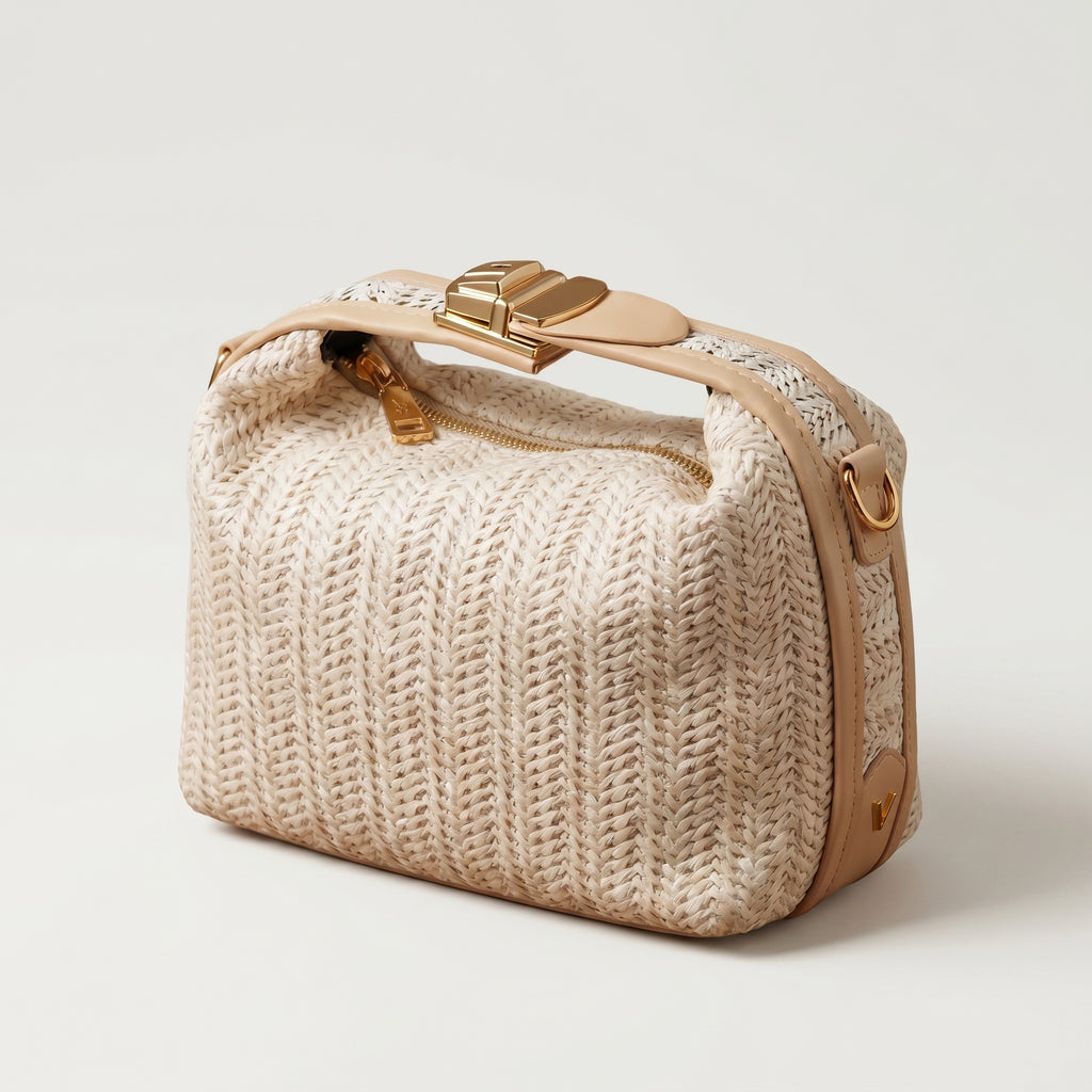 Sac à bandoulière en paille avec serrure