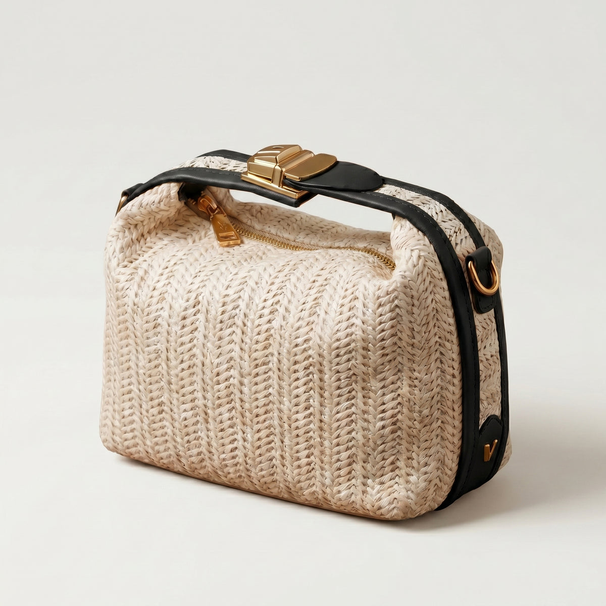 Sac à bandoulière en paille avec serrure