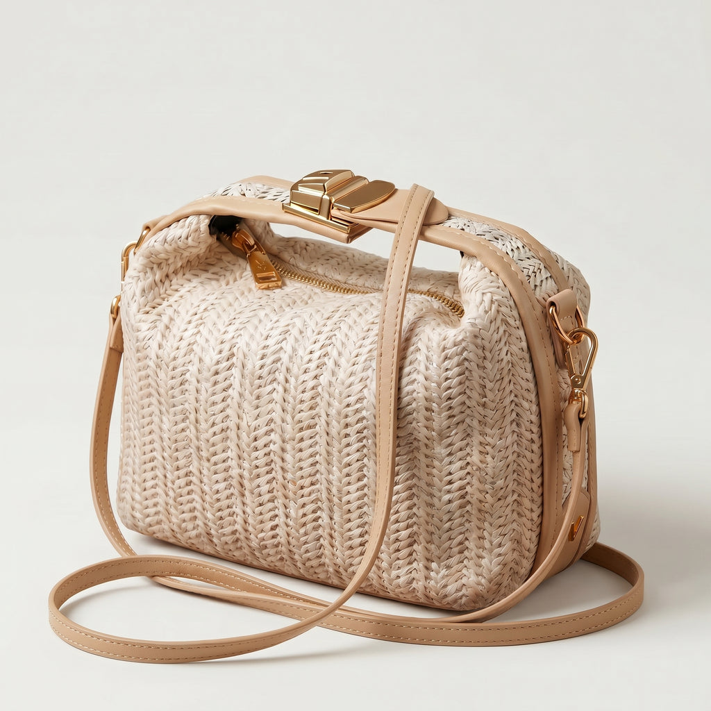 Sac à bandoulière en paille avec serrure