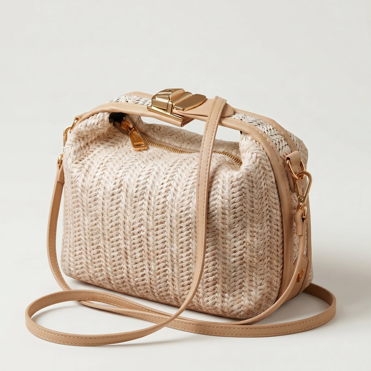 Sac à bandoulière en paille avec serrure