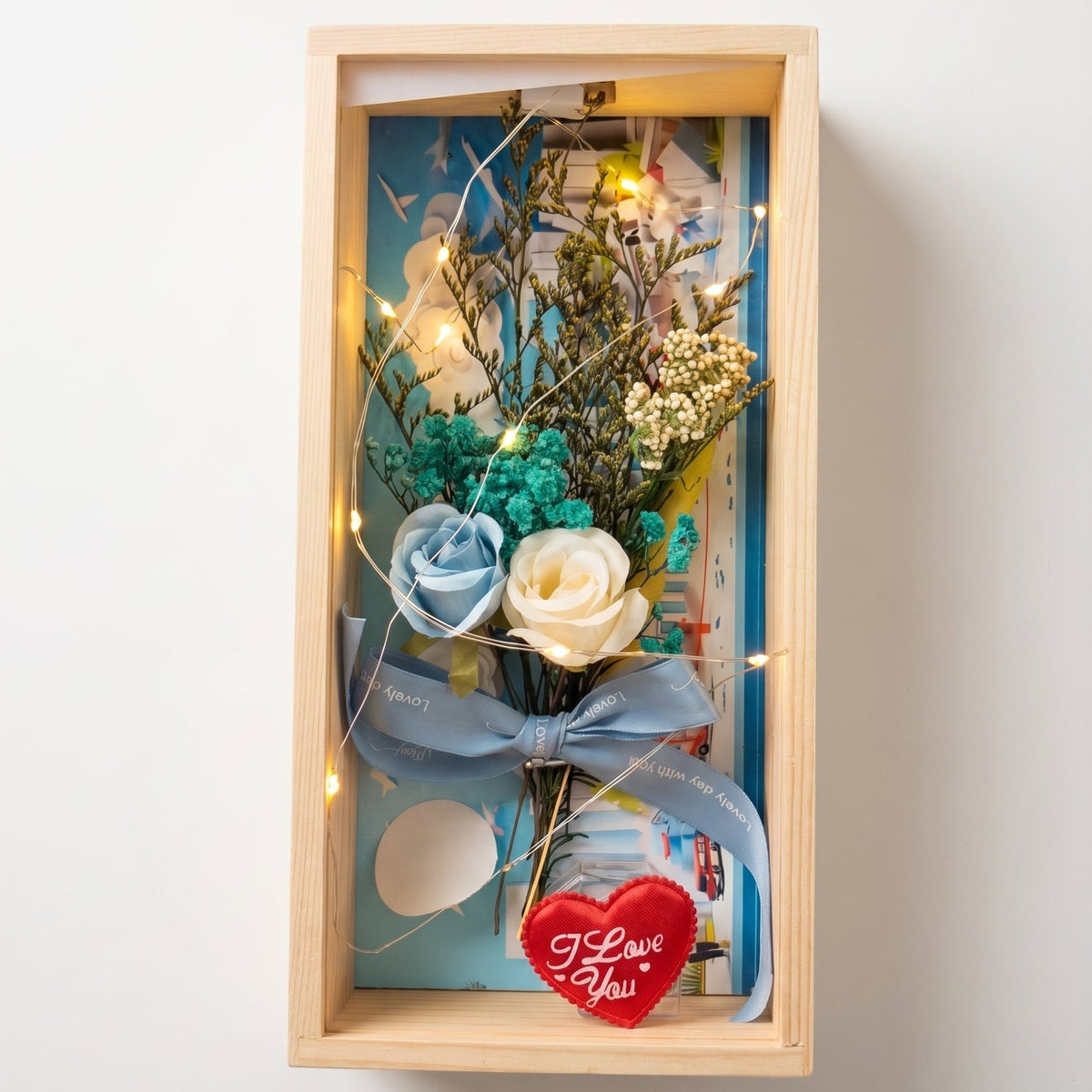 Coffret Floral Lumineux en Bois avec Écrin à Bague Intégré